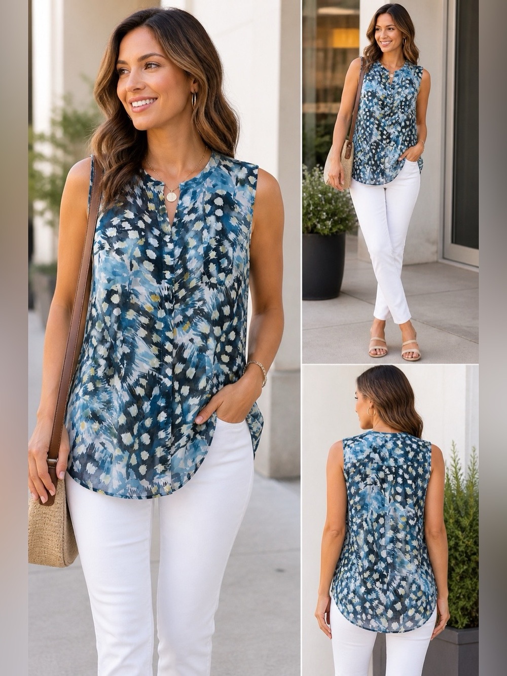 CAbi Boho Chic Sleeveless Abstract Print Blouse 🌿